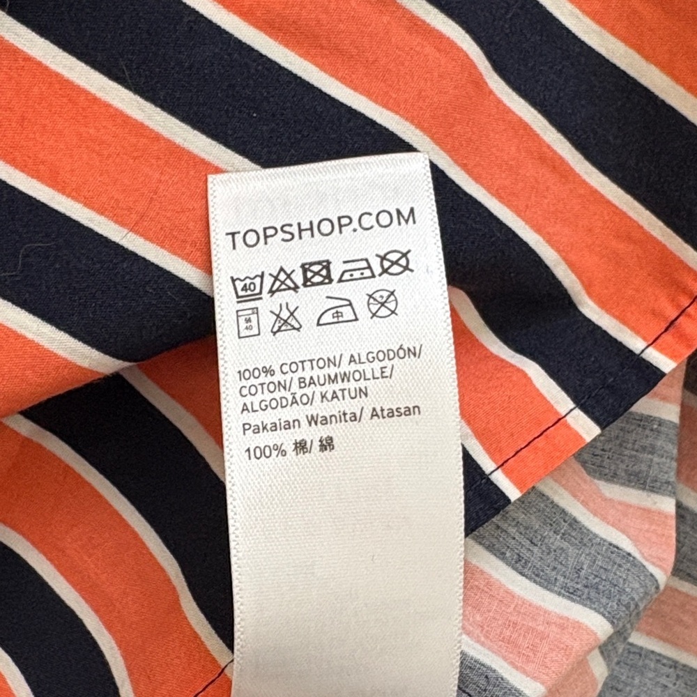 NWOT! Topshop Coral and Navy Striped Blouse, Size 2 - Picture 4 of 4